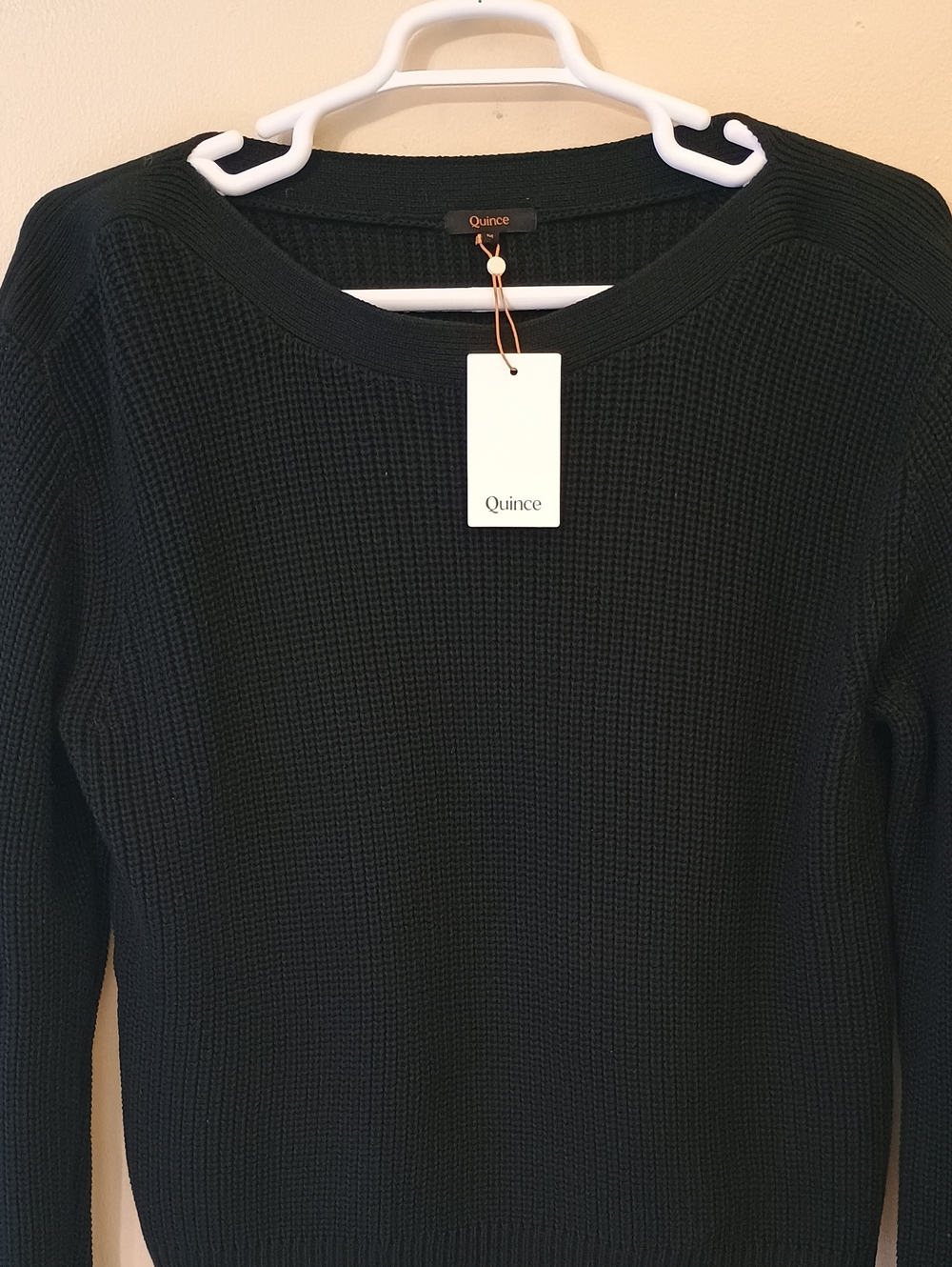 Quince Black Waffle-Knit Scoopneck Sweater
